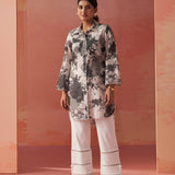 Zareena Grey Printed Schiffli Cotton Shirt