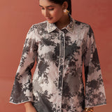 Zareena Grey Printed Schiffli Cotton Shirt