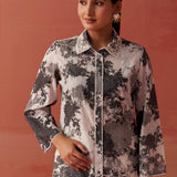 Zareena Grey Printed Schiffli Cotton Shirt