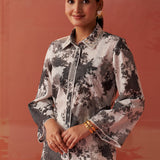 Zareena Grey Printed Schiffli Cotton Shirt