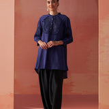 Saba Indigo Cotton Linen Embroidered Top for Women