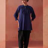 Saba Indigo Cotton Linen Embroidered Top for Women