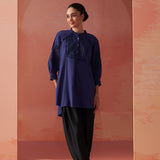 Saba Indigo Cotton Linen Embroidered Top for Women