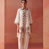 Zoha Ivory Embroidered Rayon Shirt for Women