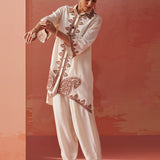 Zoha Ivory Embroidered Rayon Shirt for Women