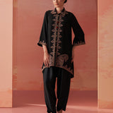 Zoha Black Embroidered Rayon Shirt for Women