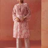 Sana Light Pink Printed Chiffon Embroidered Straight Kurti