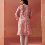 Sana Light Pink Printed Chiffon Embroidered Straight Kurti