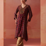 Dilshad Wine Long Printed Kurta for Women