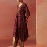 Dilshad Wine Long Printed Kurta for Women