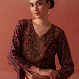 Dilshad Wine Long Printed Kurta for Women