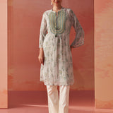 Sana Mint Green Printed Chiffon Embroidered Straight Kurti