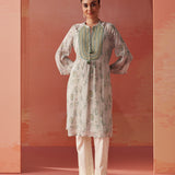 Sana Mint Green Printed Chiffon Embroidered Straight Kurti