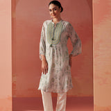 Sana Mint Green Printed Chiffon Embroidered Straight Kurti