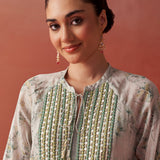 Sana Mint Green Printed Chiffon Embroidered Straight Kurti