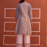 Blue schiffli A-Line Kurta with Yoke Sequins Work - Lakshita