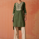 Kyra Army Green Printed Cotton Designer Kurta for Women