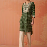 Kyra Army Green Printed Cotton Designer Kurta for Women