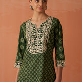 Kyra Army Green Printed Cotton Designer Kurta for Women