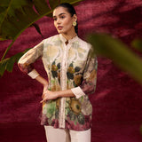 Ayeza Green Printed Crepe Shirt for Women