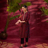 Wide view of Taara Maroon Printed Viscose Silk Indo-Western Dress