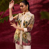 Ayeza Green Printed Crepe Shirt for Women