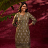 Afreen Olive Embroidered Cotton Designer Kurta