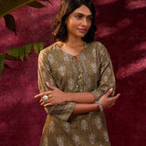 Afreen Olive Embroidered Cotton Designer Kurta