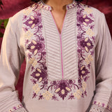 Gulbahar Mushroom Grey Embroidered Kurta for Women