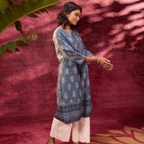 Afreen Gravel Blue Embroidered Cotton Designer Kurta