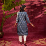 Afreen Gravel Blue Embroidered Cotton Designer Kurta