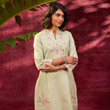 Zeenat Mint Green Embroidered Striped Cotton Designer Kurta for Women