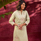 Zeenat Mint Green Embroidered Striped Cotton Designer Kurta for Women