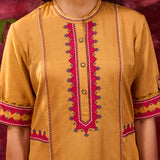 Grace Mustard Embroidered Tunic Set