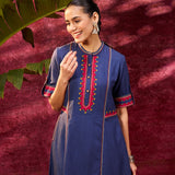 Grace Navy Blue Embroidered Tunic Set