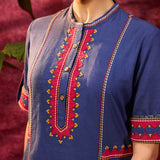 Grace Navy Blue Embroidered Tunic Set