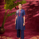 Grace Navy Blue Embroidered Tunic Set