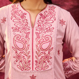 Gulaab Rose Pink Embroidered Cotton Linen Kurta Set for Women