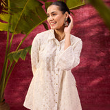 Jhalak Ivory Embroidered Georgette Shirt for Women