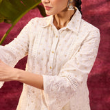 Jhalak Ivory Embroidered Georgette Shirt for Women