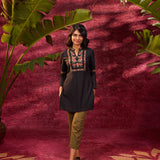 Bahaar Black Embroidered Sheer Top for Women