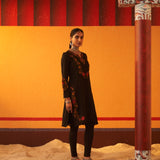 Black Woolen Kurta for Women with Thread Work and Lace Detailing