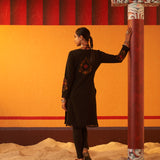 Black Woolen Kurta for Women with Thread Work and Lace Detailing