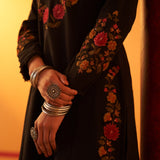 Black Woolen Kurta for Women with Thread Work and Lace Detailing