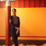 Navy Blue Embroidered Woollen Kurti for Women with Mirror Work