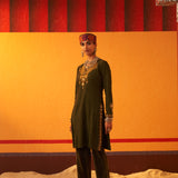 Seaweed Green Embroidered Woollen Kurti for Women with Mirror Work