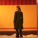 Seaweed Green Embroidered Woollen Kurti for Women with Mirror Work