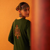 Sage Green Embroidered Woollen Kurti for Women