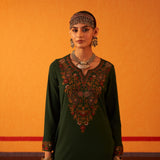 Sage Green Embroidered Woollen Kurti for Women