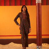 Dark Purple Printed Woollen Kurta Set for Women with Sequin Work